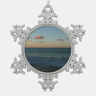 Waves Crashing at Sunset Beach Landscape Snowflake Pewter Christmas Ornament