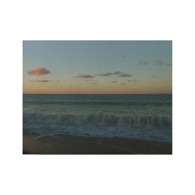 Waves Crashing at Sunset Beach Landscape Wood Poster (Front)