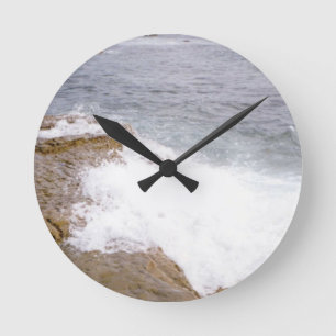 Waves Crashing at Sunset Cliffs San Diego Round Clock