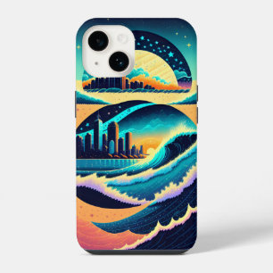 Waves crashing city lights stars night boston iPhone 14 case