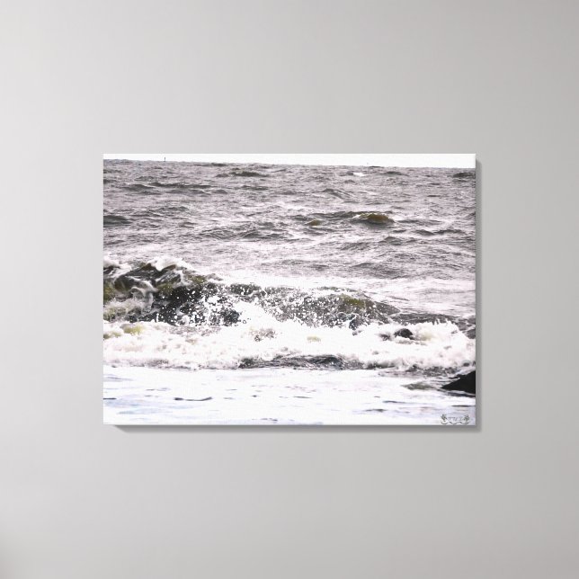 Waves Crashing on a Rocky Shore Canvas Print (Front)