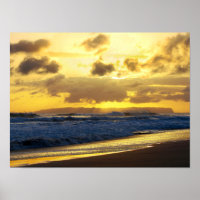 Waves Crashing on Kauai Beach at Sunset
