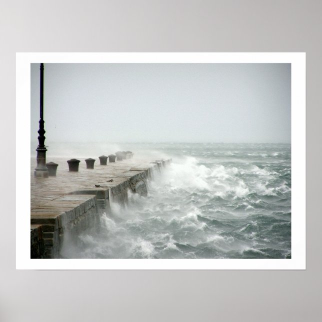 Waves Crashing on Pier Poster (Front)