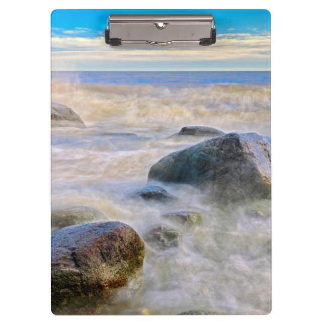 Waves crashing on shoreline rocks clipboard (Front)
