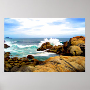 Waves Crashing on Shoreline Rocks Poster