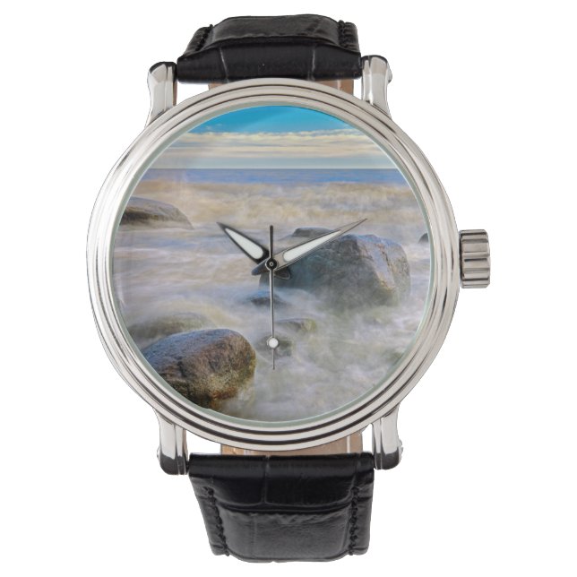 Waves crashing on shoreline rocks watch (Front)
