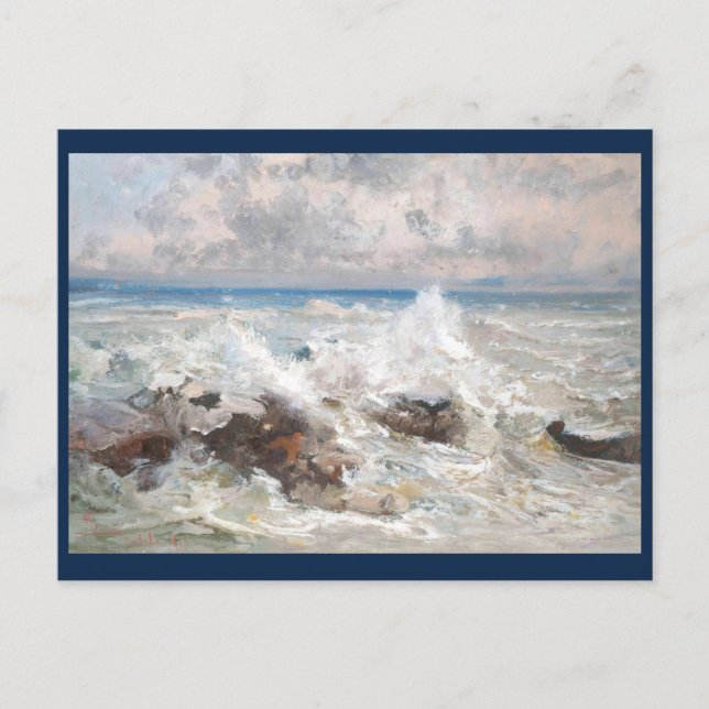 Waves crashing on the rocks at Bordighera  Postcard (Front)