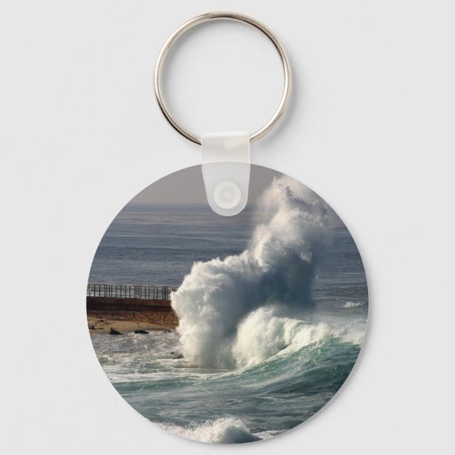 Waves Crashing Seals La Jolla Keychain (Front)