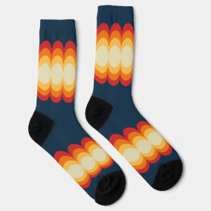 Waves design in beige, yellow, orange, red, blue socks