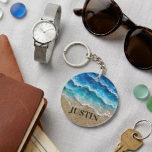 Waves Faux Resin Epoxy Beach Coastal Keychain