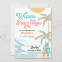 Waves Four Days Retro Surf Beach 4th Birthday