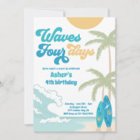 Waves Four Days Retro Surf Beach 4th Birthday