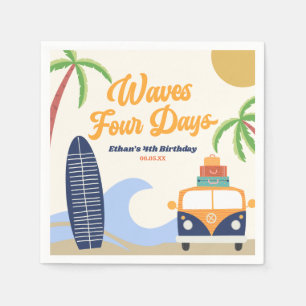 Waves Four Days Surf Blue 4th Birthday Party Napkin