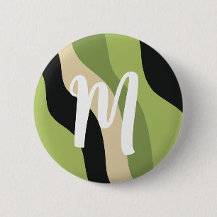 waves, green, black and beige curves colourful 2 inch round button