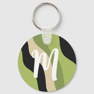 waves, green, black and beige curves colourful keychain