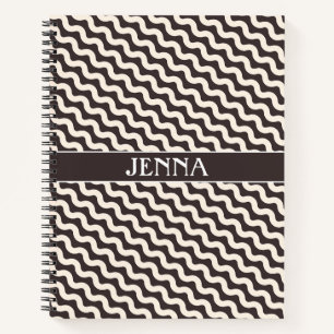 Waves Grey White Minimal Pattern Notebook