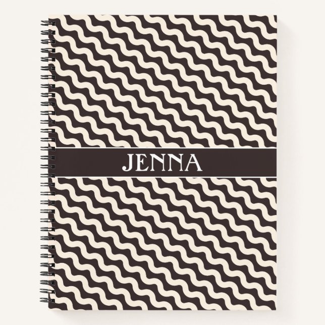 Waves Grey White Minimal Pattern Notebook (Front)