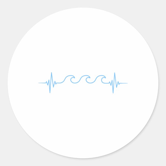 Waves Heartbeat Surfer Summer Waves Surfboard Surf Classic Round Sticker (Front)