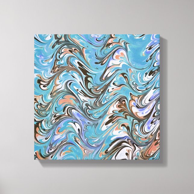 Waves In Blue Acrylic Pour Abstract Art Canvas Print (Front)