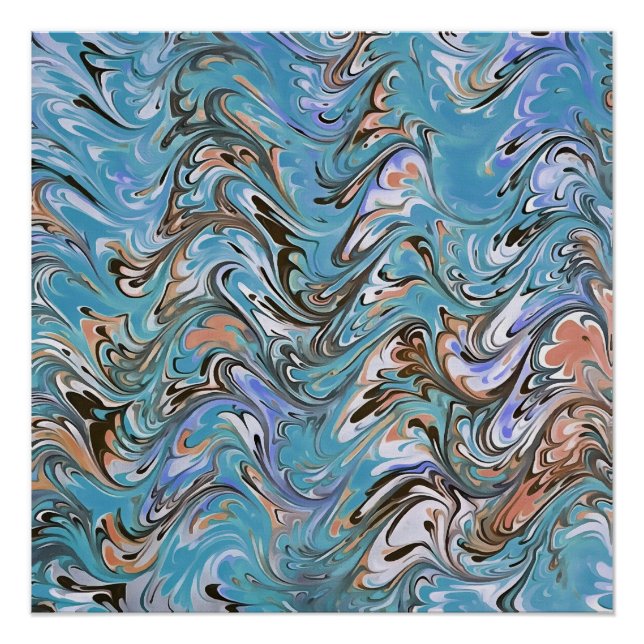 Waves In Blue Acrylic Pour Abstract Art Poster (Front)