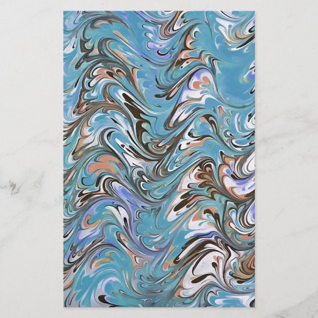 Waves In Blue Acrylic Pour Abstract Art Stationery (Front)