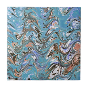 Waves In Blue Acrylic Pour Abstract Art Tile