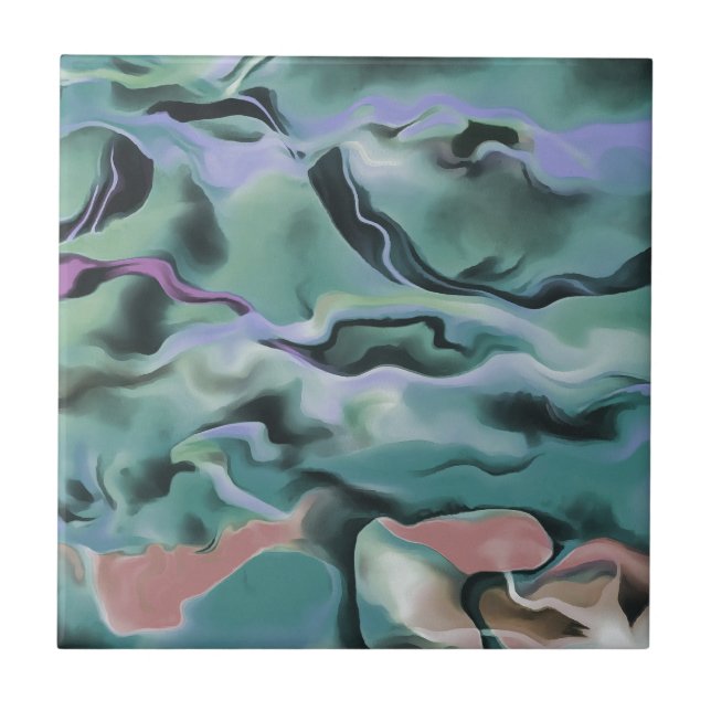 Waves In Harmony Acrylic Pour Abstract Art  Tile (Front)