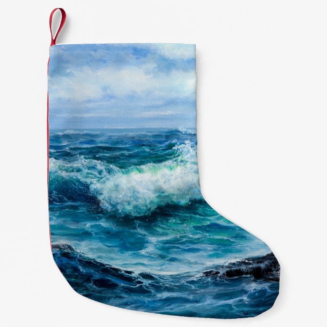 Waves in ocean. Modern Impressionism, modernism, m Small Christmas Stocking (Front)