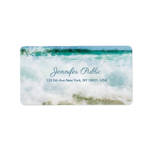 Waves In Oil Artwork Hand Script Text Chic Address Label (Front)