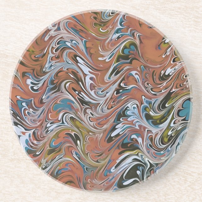 Waves In Red and Blue Acrylic Pour Abstract Art Coaster (Front)