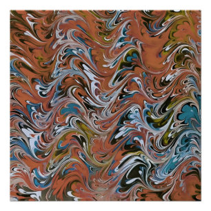 Waves In Red and Blue Acrylic Pour Abstract Art Poster