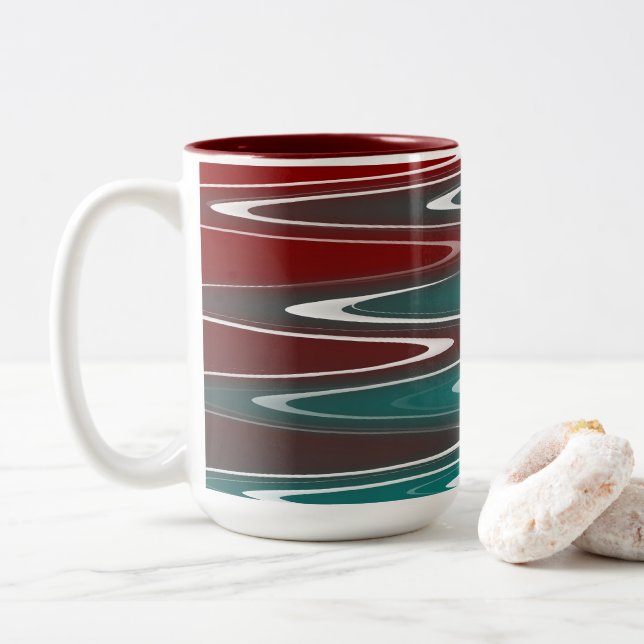 Waves in white Two-Tone coffee mug (With Donut)