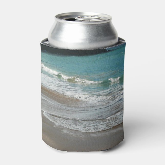 Waves Lapping on the Beach Turquoise Blue Ocean Can Cooler (Can Front)