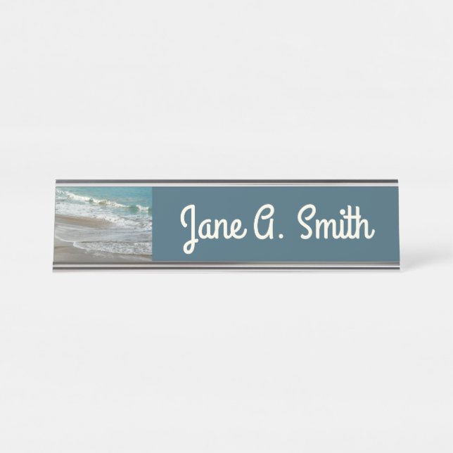 Waves Lapping on the Beach Turquoise Blue Ocean Desk Name Plate (Front)