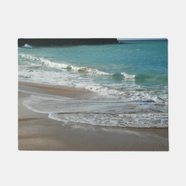 Waves Lapping on the Beach Turquoise Blue Ocean Doormat (Front)