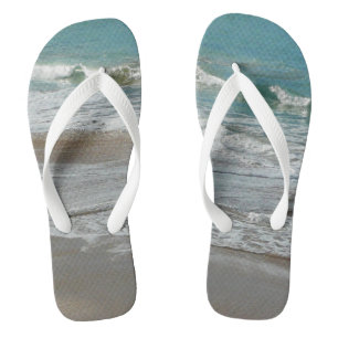 Waves Lapping on the Beach Turquoise Blue Ocean Flip Flops