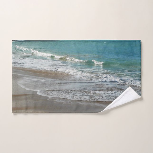 Waves Lapping on the Beach Turquoise Blue Ocean Hand Towel (Hand Towel)