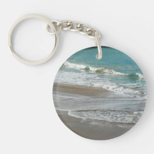 Waves Lapping on the Beach Turquoise Blue Ocean Keychain