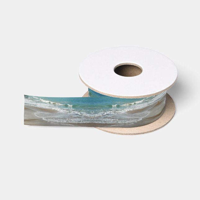 Waves Lapping on the Beach Turquoise Blue Ocean Satin Ribbon (Spool)