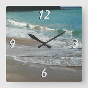 Waves Lapping on the Beach Turquoise Blue Ocean Square Wall Clock