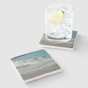 Waves Lapping on the Beach Turquoise Blue Ocean Stone Coaster