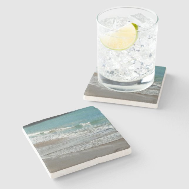 Waves Lapping on the Beach Turquoise Blue Ocean Stone Coaster (Side)