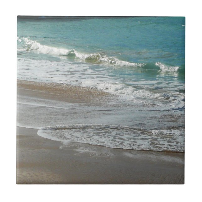 Waves Lapping on the Beach Turquoise Blue Ocean Tile (Front)