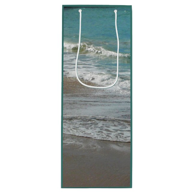 Waves Lapping on the Beach Turquoise Blue Ocean Wine Gift Bag (Front)