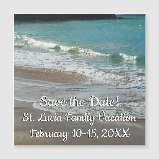 Waves Lapping on the Beach Turquoise Save the Date (Front)