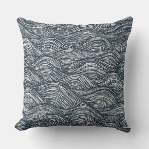 Waves line art in indigo throw pillow