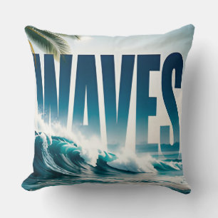 Waves Luxury Coastal Editorial Graphic Collection Throw Pillow