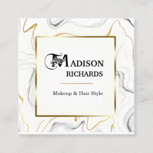 Waves Marble and Gold Square Business Card