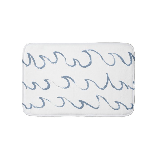 Waves Minimal Abstract Hand Drawn Sea Pattern   Bath Mat (Front)