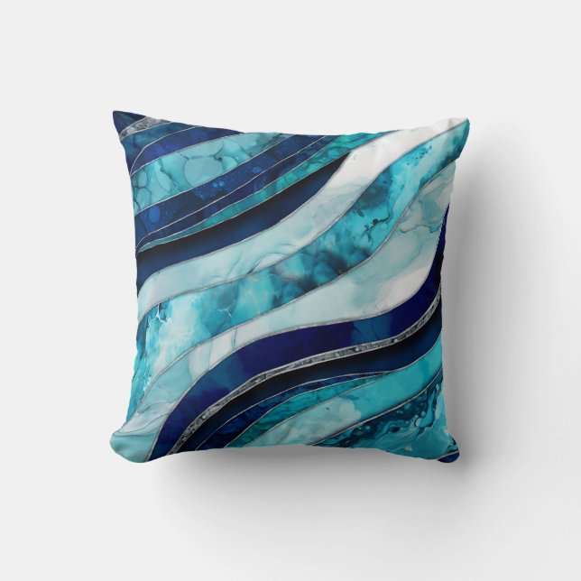Waves - Mixed Media Blue Abstract Throw Pillow (Front)